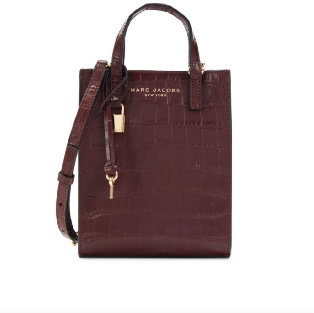 NWT Marc Jacobs Micro Tote Syrah Croc Embossed Leather Crossbody Bag $350
